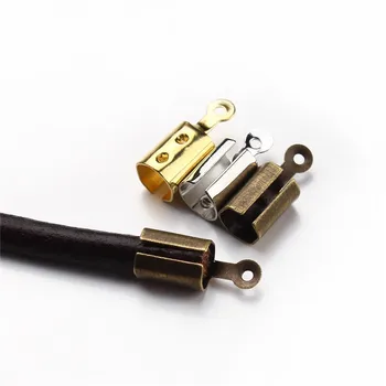 

100pcs Gold/Silver/Antique Bronze Color Crimp End Caps Clasp Hole 4MM fit Round Leather Cord Jewelry Findings Connector F778