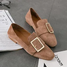 Женские Модные обувь из спилковой кожи Пряжка со стразами, Туфли без каблуков износостойкая обувь на плоской подошве; удобная обувь для квадратный носок женские лоферы