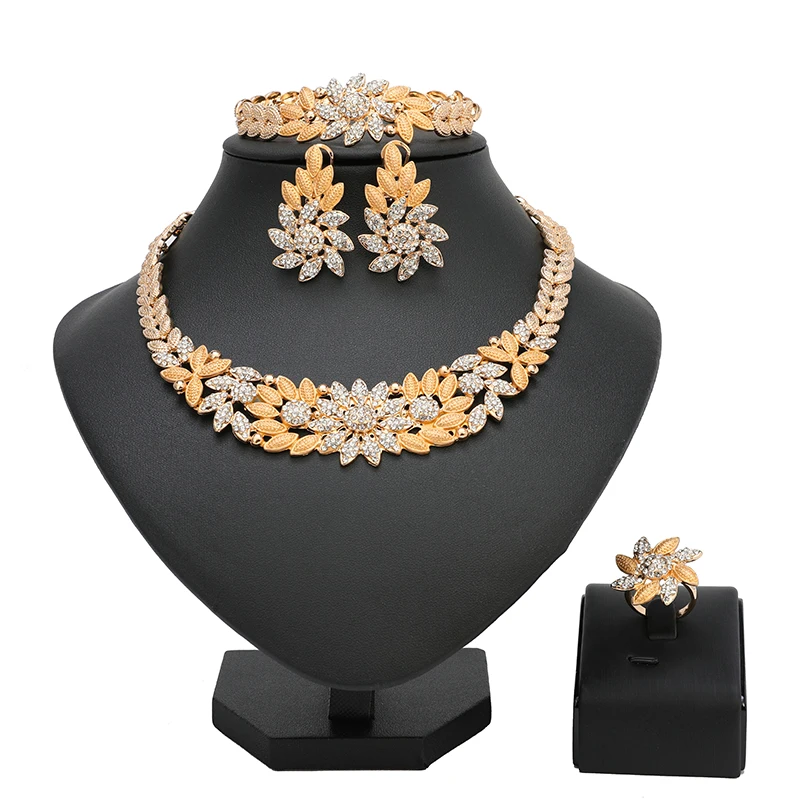 

Fashion African Beads Brand Jewelry Set Dubai gold-color Jewelry Set Nigerian Woman Wedding flower jewelry set