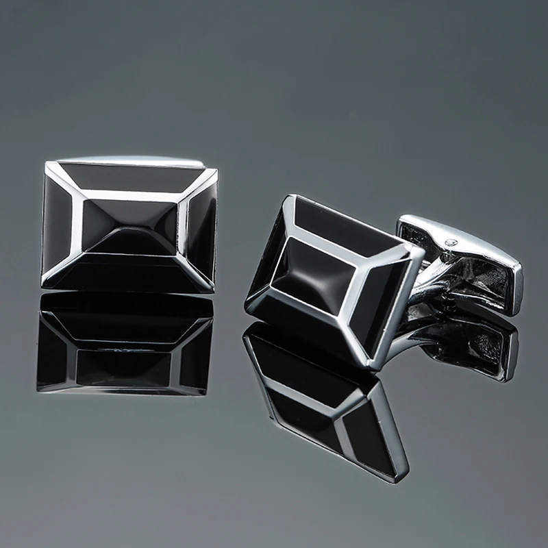 

DY High quality brass hand polished black square Enamel Cufflinks Men's French shirt Cufflinks free shipping