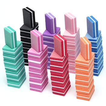 

50Pcs/pack Mini Sponge Nail File Sanding Buffer Polish Block Nail Files Double Side Manicure Candy Colors Makeup Tools