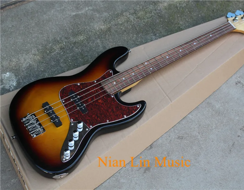 

4-String Bass Guitar,Tobacco Sunburst Color,Red Periold Pickguard,Dot Fret Marks Inlay and can be Customized