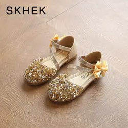 Skhek Брендовая обувь для детей девочек Сандалии для девочек Повседневное обуви модная детская одежда Блёстки лук Осенняя обувь принцессы из