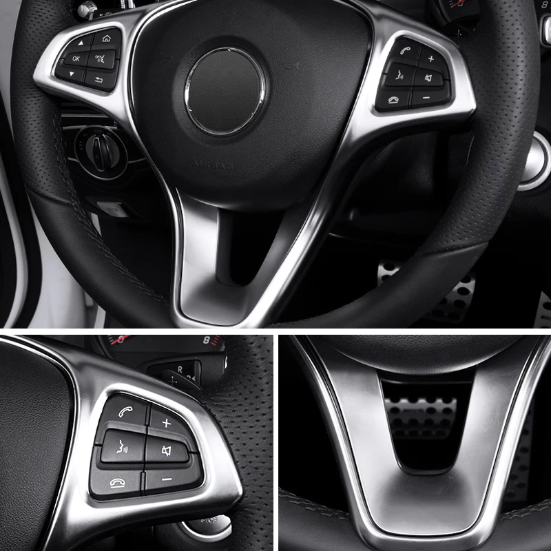 

For Mercedes Benz W205 W213 GLA GLC E C Class ABS sticker steering wheel button trim decorative frame sticker accessories