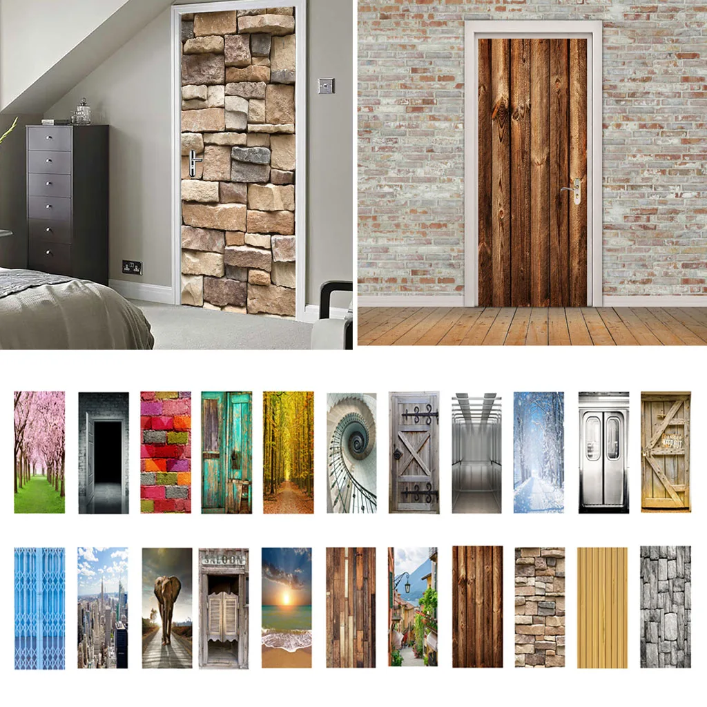 

Creative 3D Door Stickers PVC Waterproof Door Mural Self Adhesive DIY Home Bathroom Bedroom Decor Decal 77x200cm