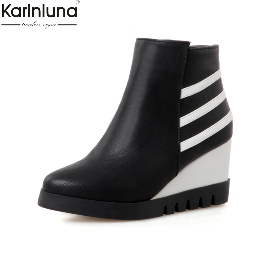 

Karinluna Hot Sale Wholesale Large Size 33-43 Zip Up Platform Autumn Winter Boots Woman Shoes Wedge Heels Ankle Boots Woman