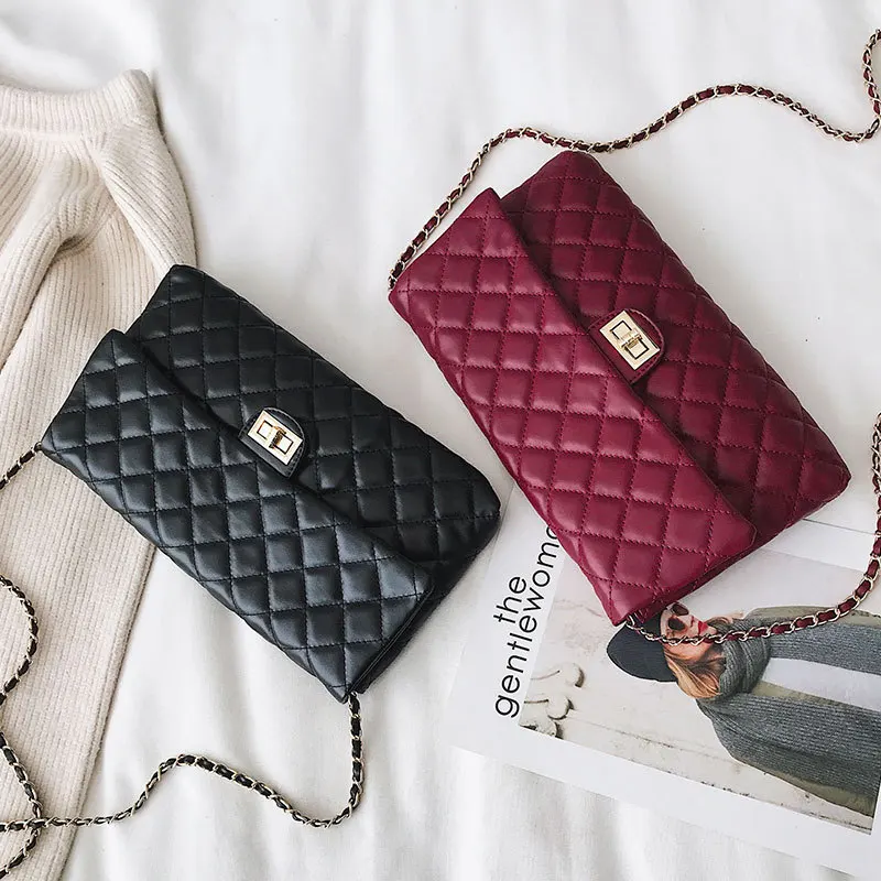 

2019 Fashion Handbags High Quality Pu Leather Women Bag Sweet Girl Chain Small Square Package Lattice Shoulder Female Bag