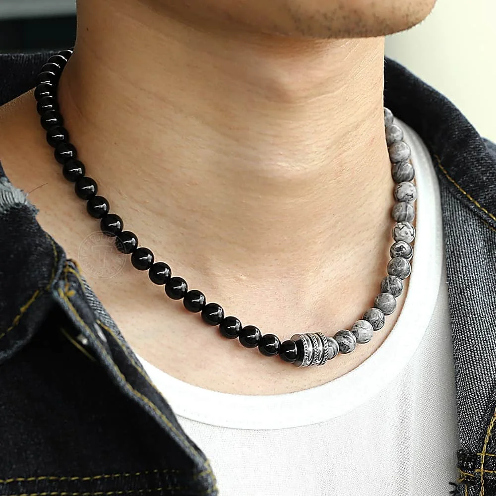 Collar piedra de mapa de Ojos de tigre Natural para hombres y mujeres, cuentas de cristal negro de acero inoxidable, collar de Yoga, TNB001, 2019| Collares de cadena| AliExpress