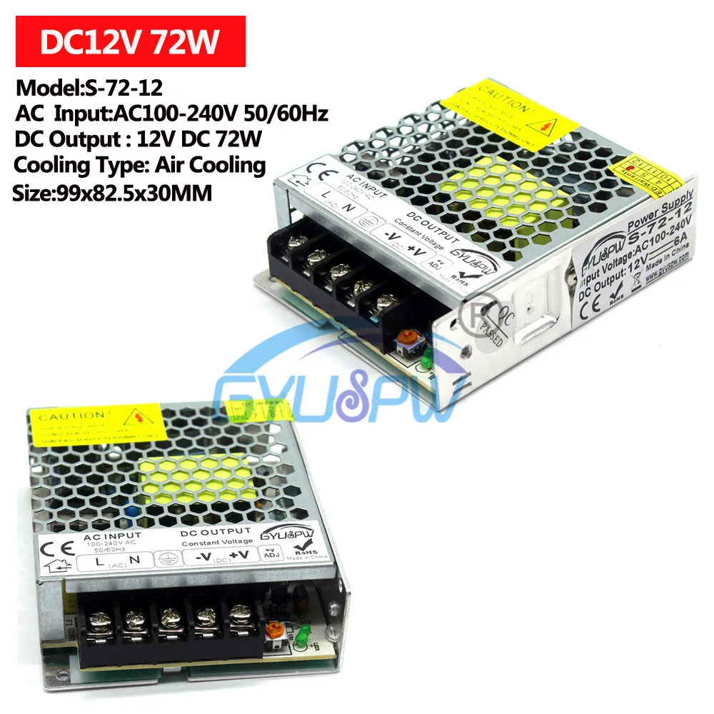 Светодиодный импульсный источник питания DC12V DC24V 15 Вт 24 Вт 36 Вт 48 Вт 60 Вт 72 Вт 100 Вт 120 Вт источник питания трансформатор переменного тока в постоянный ток 12 в 24 В SMPS