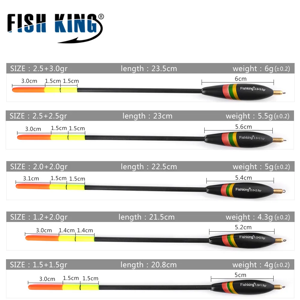 

FISH KING 5pcs/lot Mixed Size Balsa Bobber Cork Barguzinsky Fir Float Vertical Pesca For Carp Fishing Float Fishing Tackle