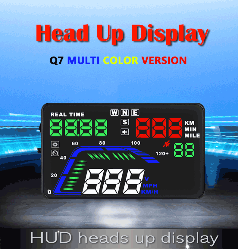 Горячая Распродажа Красочные gps функция OBD 2 HUD Дисплей Q7 5,5 дюймов Heads Up потребление данных цифровой спидометр