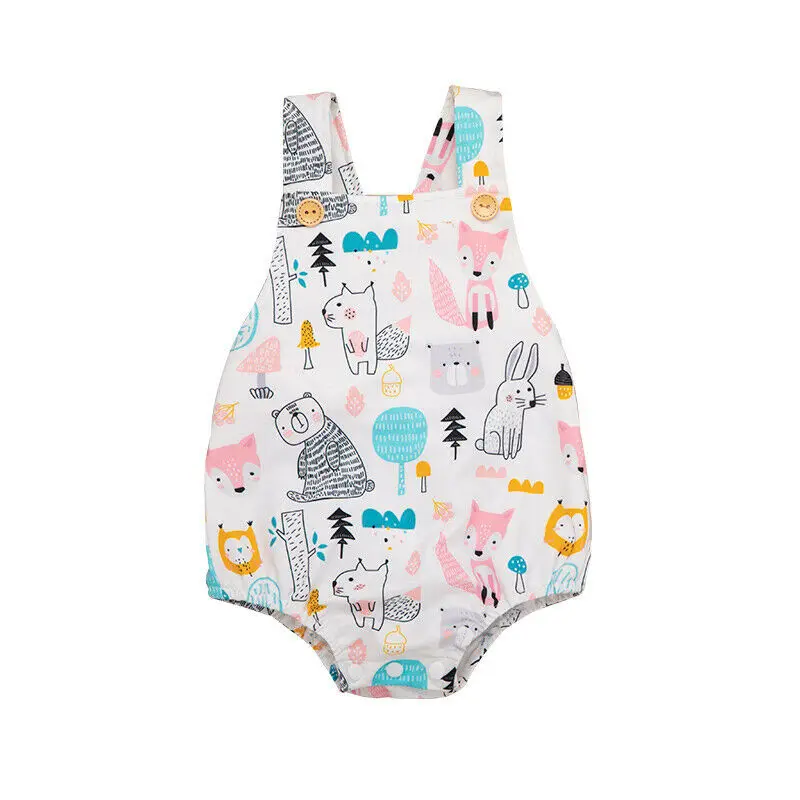 

Baby Boy Girl Sleeveless Cartoon Animal Print Cotton Romper Newborn Summer Outfit Unisex Cute Clothes