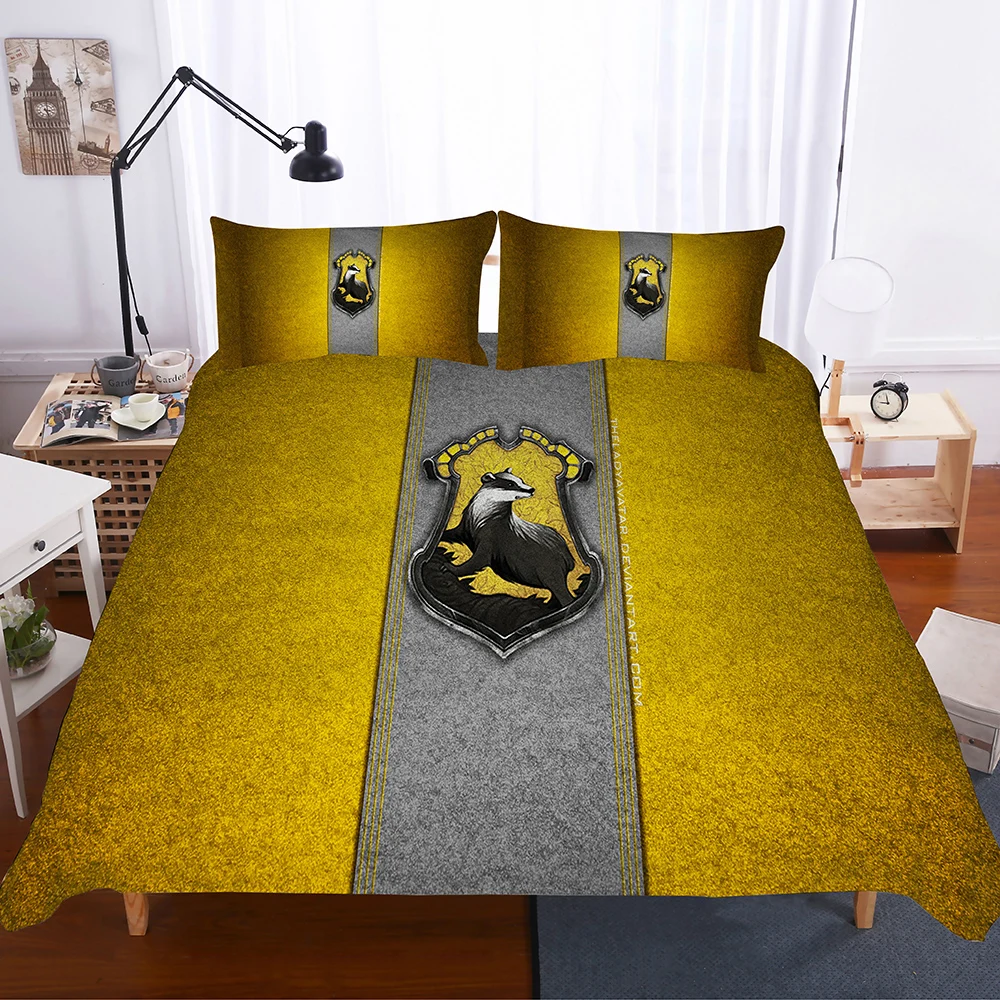 

Golden/Gray Bedding Set 3PCS 3D Harry Potter Campus Badge Print Duvet Cover Set Bedcloth with Pillowcase Bed Set Home Textiles