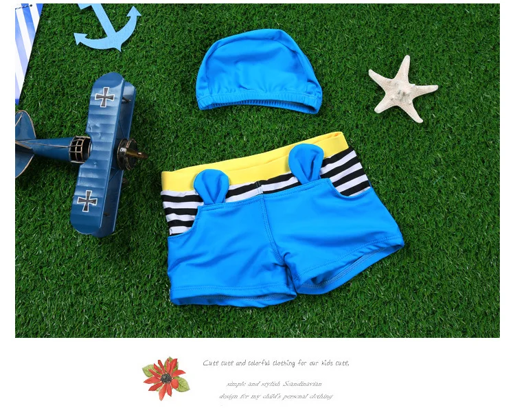 Купальный костюм для мальчиков с шапкой для боли и плавания, синий/оранжевый цвет, купальный костюм бикини, 2 предмета, детская одежда для плавания, купальные костюмы