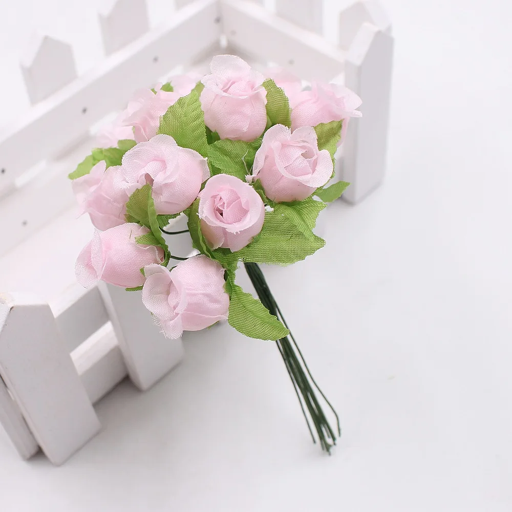 12 шт. 2 см мини букет роз из шелка свадебное украшение искусственный цветок DIY wreath collage ручной работы ремесло украшение искусственные цветы - Цвет: Розовый