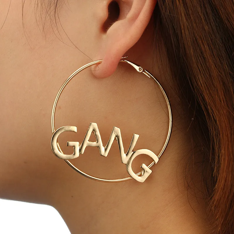 

Fashion Gold Silver Color Alloy letter GIRL GANG Round shaped Stud Earrings For Women Girls Ear Jewelry Gifts