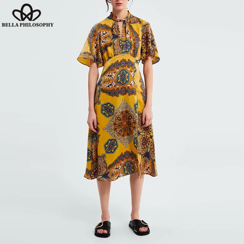 Wonder New Short Flare Sleeve Maxi Long Dress Vintage Indie Folk Female Print Dress Retro Casual Lady Sexy A-Line Dress 2019