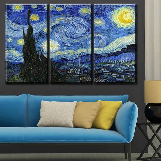 3 pcs vincent van gogh starry night c 1889 art wall picture room