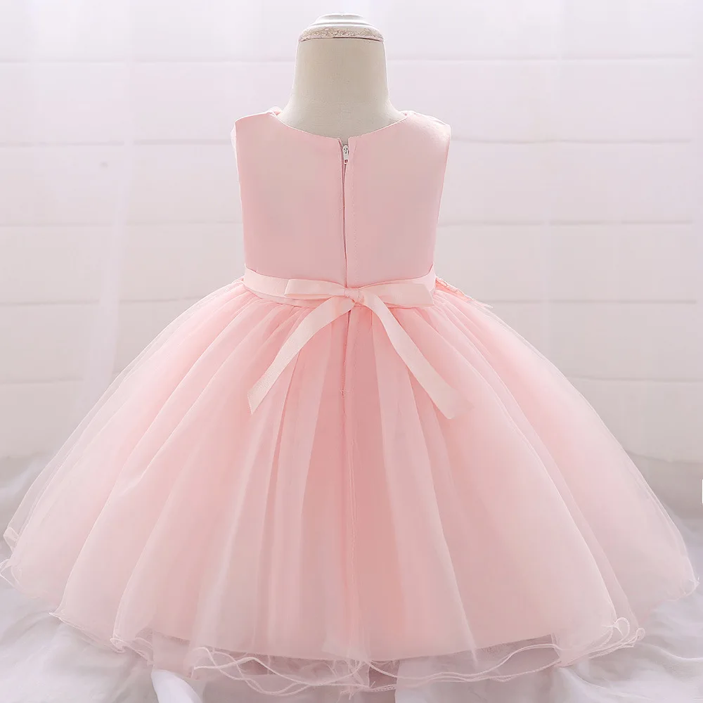 Новое кружевное свадебное платье с цветочным узором для девочек нарядное платье на крестины для маленьких девочек, праздничное платье для детей 1 года, платье на день рождения для маленьких девочек