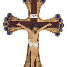 Hankroi 14 дюймов смолы настенное Распятие Иисуса Христова на INRI Крест ручная роспись дома Часовня Декор