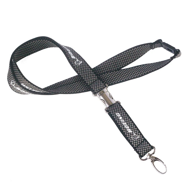 New BOEING / Airbus Lanyard for Pilot License ID Holder, Wide Black Mini Plaid Style with Metal Buckle for Flight Crew Airman