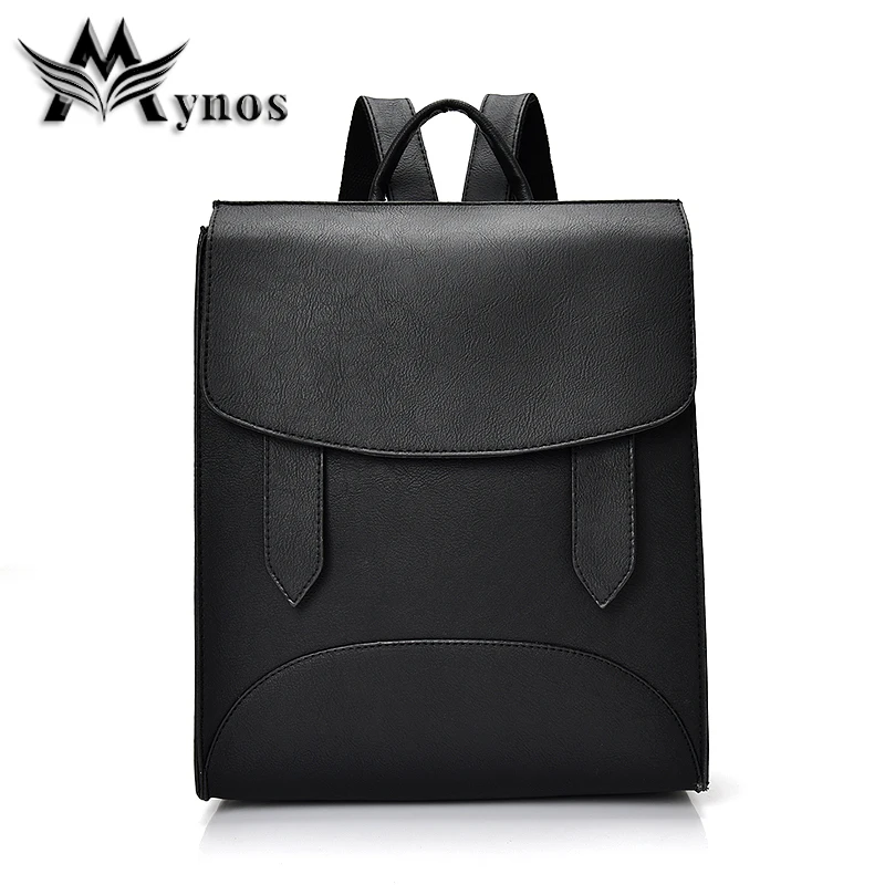 Mynos New Quality Leather Women Backpacks Casual Simple Schoolbag Backpacks For Girls Space Laptop Female Backpack