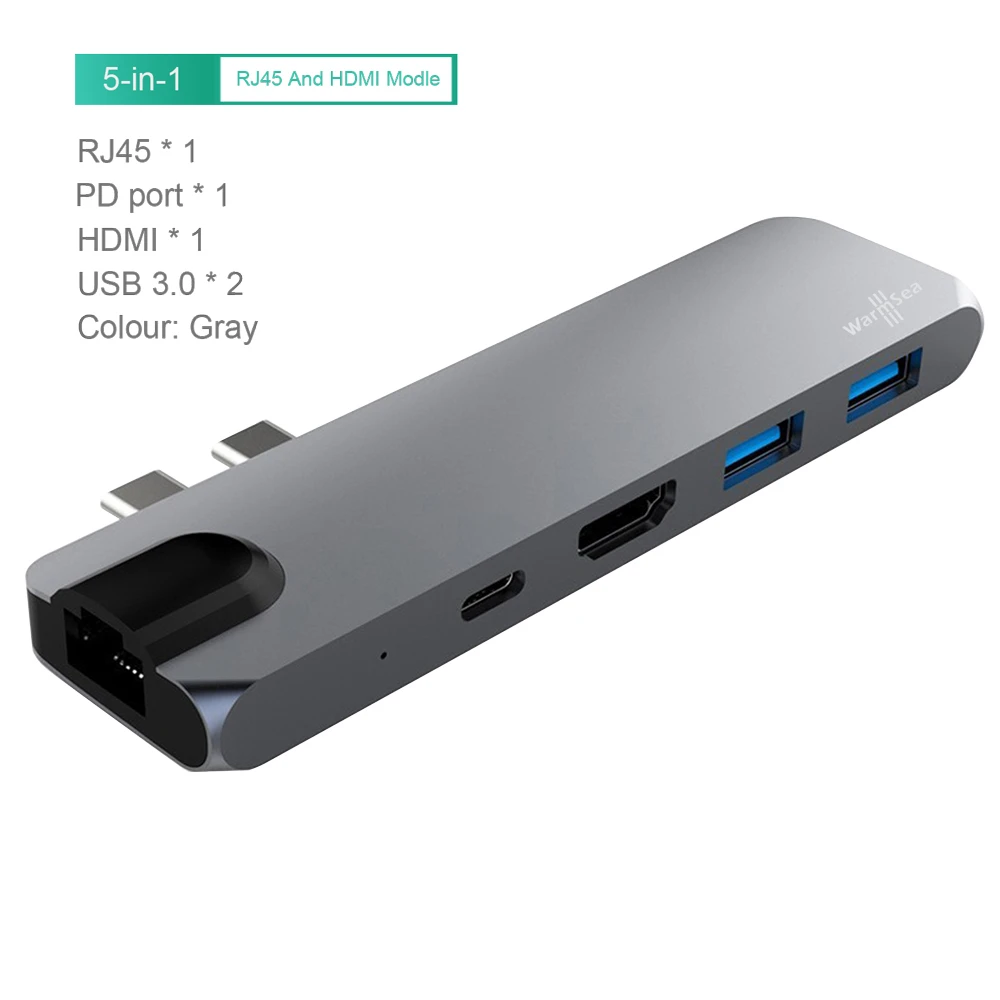 USB C концентратор TYPE C Thunderbolt 3 адаптер USB-C док-станция с HDMI 4k PD USB 3,0 SD TF кард-ридер для MacBook Pro Air 13 15 - Цвет: Space grey