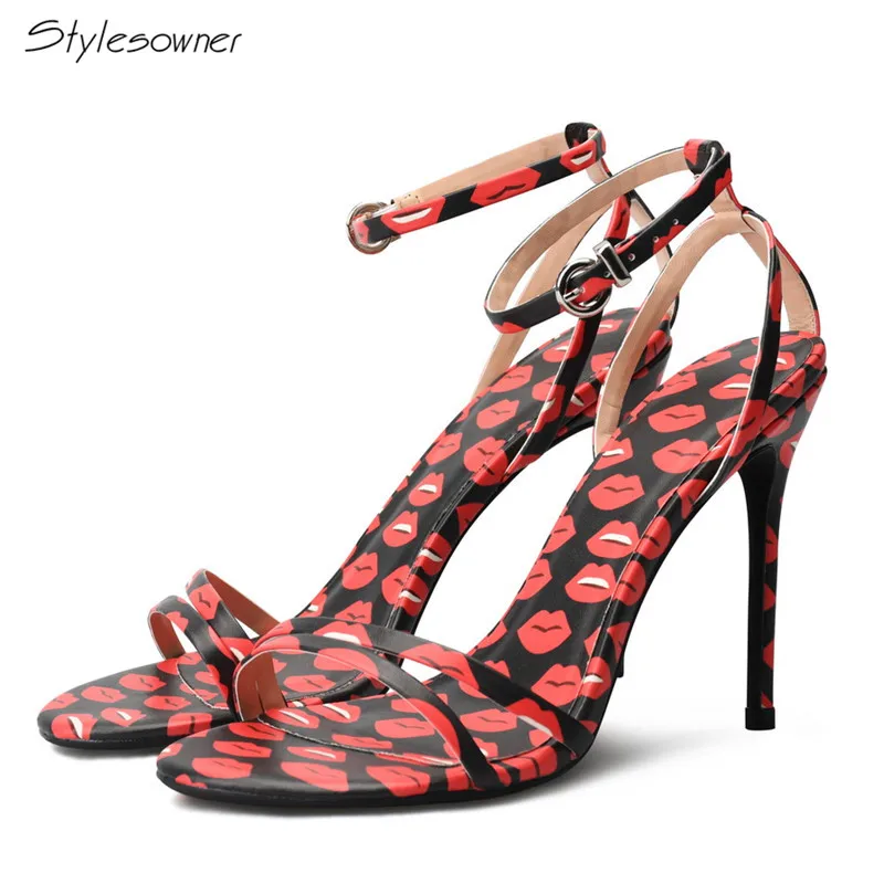 

Stylesowner 2018 Sexy Red Mouth Stiletto High Heel Sandals Summer Ankle Buckle Strap Open Toe High Heels Ladies Wedding Big Size