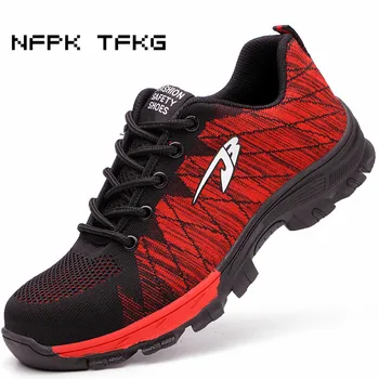 

men fashion large size breathable mesh steel toe caps work safety summer shoes anti-pierce non-slip tooling security boots male