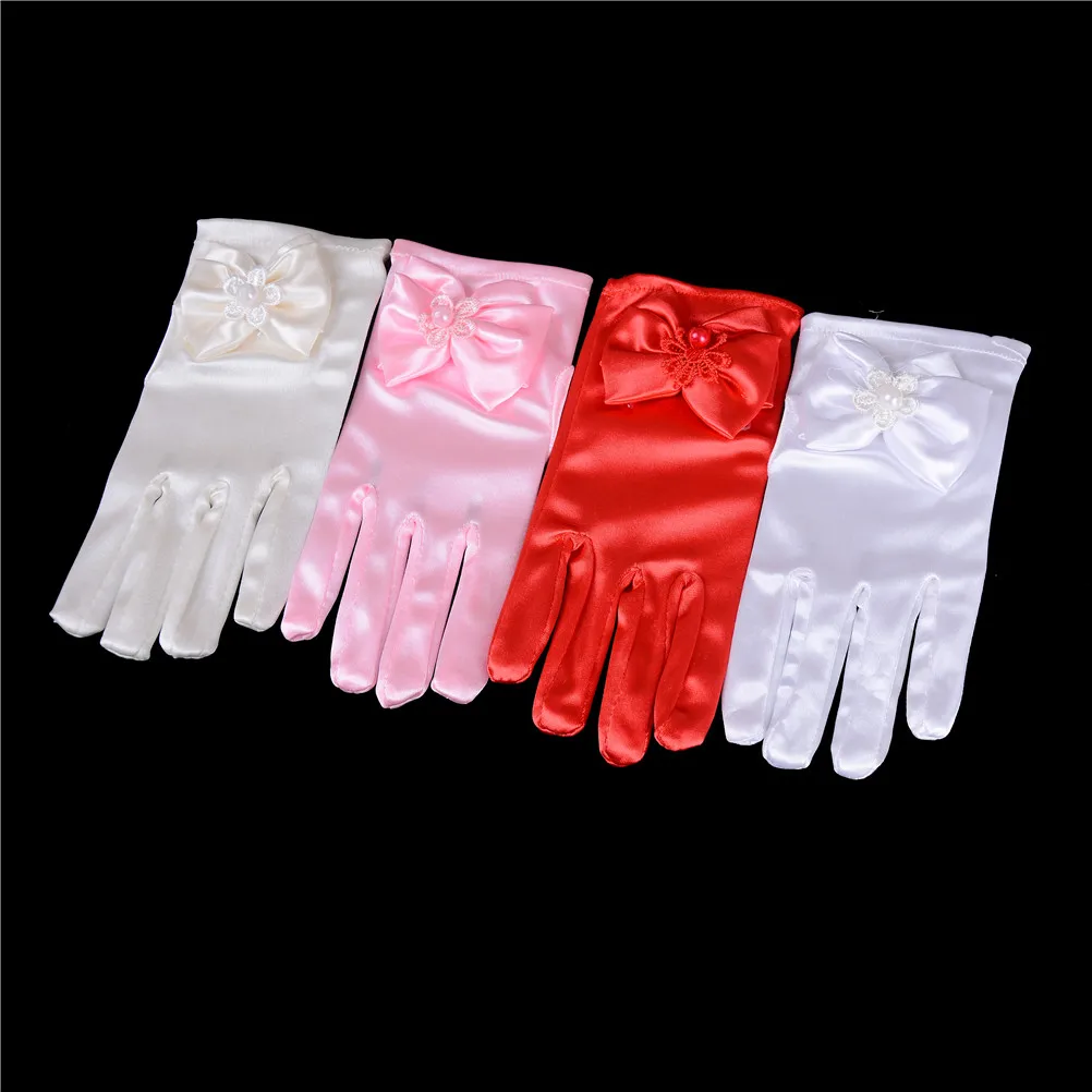 1 Pair Infant Baby Mittens Child Elbow Short 4 Colors Party Gloves Wedding Kids Girls Bow Gloves