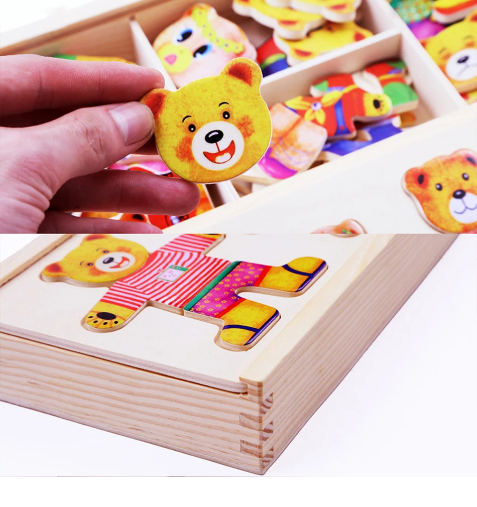 Деревянная головоломка образовательная игрушечные лошадки маленький Одежда для медвежонка 3D головоломка Магнитные Головоломки