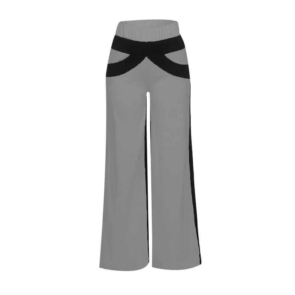 Hxroolrp, женские лоскутные брюки, расклешенные брюки с высокой талией, широкие брюки, спортивные штаны, женские свободные брюки с эластичной талией - Цвет: Серый