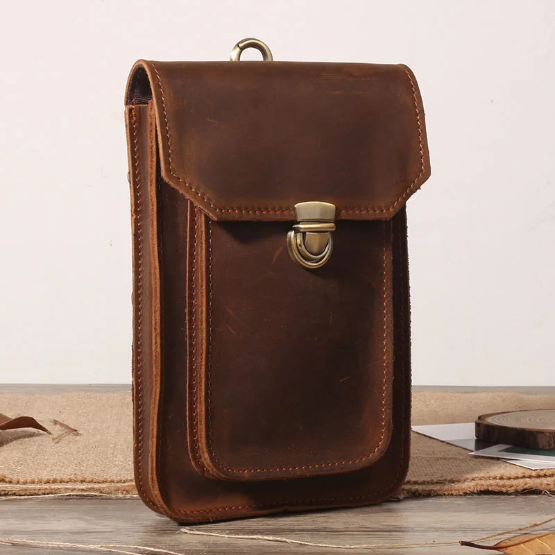 

Brand Men Genuine Leather Waist Bag Crazy Horse Travel Fanny Pack Male Belt Loop Hip Bum Waist Bag Phone Pouch Waist Pack 2091