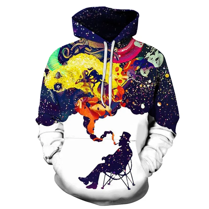 

Hoodies & Sweatshirts Men's Long Sleeve Autumn Winter Funny Print Smoking Person Hoody Casual Hoodies With Cap