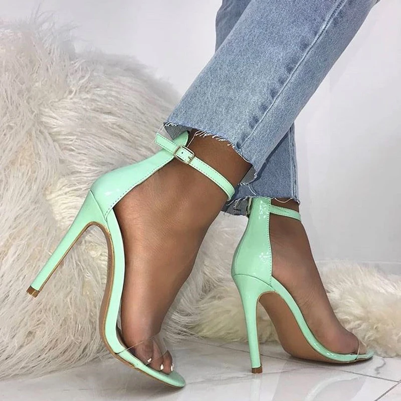 

Teahoo Transparent Women Sandals Clear Open Toe Super High Heels Summer Ankle Strap Women Pumps 2018 Fashion Party Shoes Woman