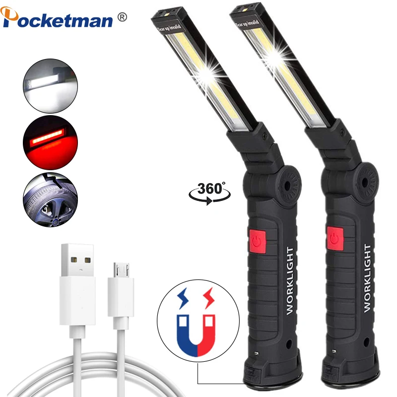 Светодиодный фонарь USB Перезаряжаемый COB светодиодный фонарик Магнитный 5
