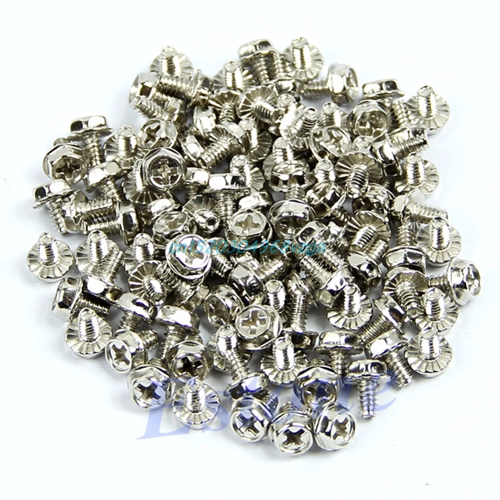 Toothed Hex 6 32 Computer PC Case Hard Drive Motherboard Mounting Screws 100pcs H028