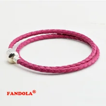 Розового цвета Кожаные браслеты 925 пробы Серебряные ювелирные изделия