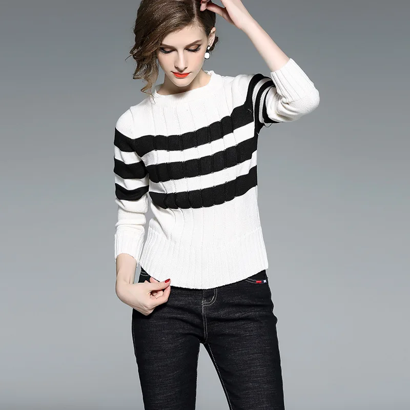 Striped elastic knit slim pullovers sweater 2018 new women autum winter long sleeve basic sweater Striped elastic knit slim pullovers sweater 2018 new women autum winter long sleeve basic sweater