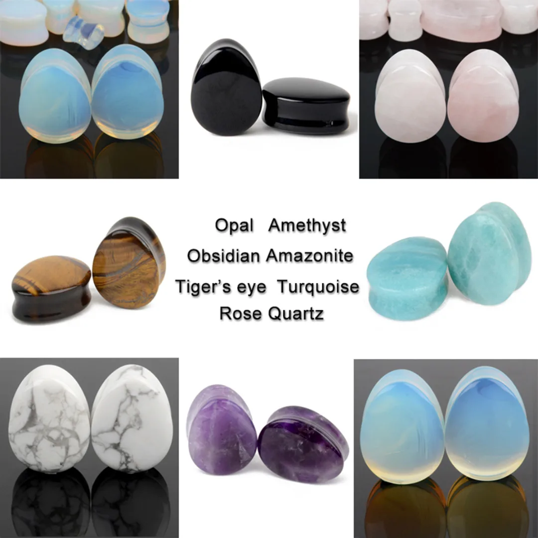 1 Pair Amethyst Natural Stone Teardrop Ear Plugs Tunnel Shellhard Gauges Ear Expanders Stretcher Fashion Body Pircings Jewelry