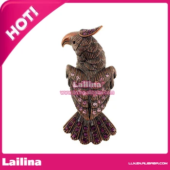 

100pcs/lot Vintage Fashion Parrot With Pink Crystal Rhinestone Brooch Pin Animal Bird