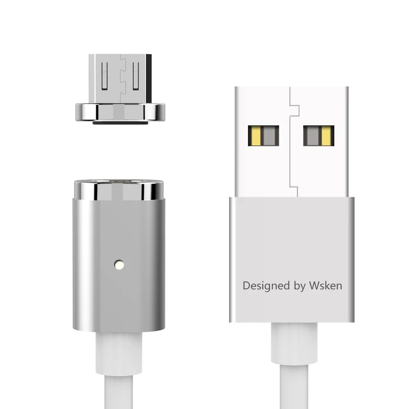 WSKEN Mini 2 светодиодный магнитный usb-кабель для быстрой зарядки, магнитное зарядное устройство для Micro USB type C, магнитный кабель для передачи данных для iphone 8 7 Plus - Цвет: For Micro USB Silver