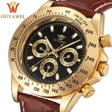 2017 NUEVOS Hombres de OUYAWEI reloj mecánico de Oro Top Marca de Lujo de relojes de pulsera para hombres del ejército 22mm skeleton reloj de cuero hombre
