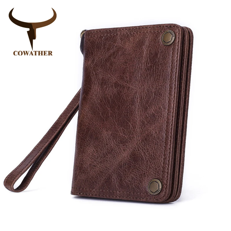 COWATHER 2019 New arrival first layer cowhide men wallet high quality brand design short purse for carteira free shippipping | Багаж и