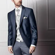 Высокое качество штаны в полоску, на одной пуговице, жених смокинг с лацканами с острыми углами Женихи Для мужчин мужской мундир для свадьбы костюмы для выпускного(куртка+ Штаны+ жилет+ галстук-бабочка