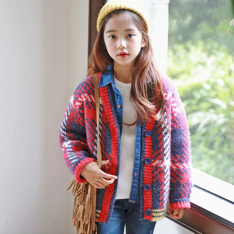 

New 2018 Autumn Kids Sweaters Baby Girl Plaid Sweater Children Coat Toddler Outwear Teenage Mother and Daughter Tops,#3517