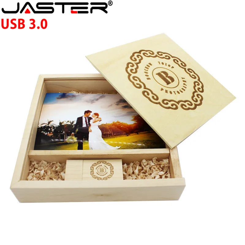 

JASTER Maple Wood Square Photo Box (170*170*35mm) and Maple USB 3.0 Flash Memory (Custom Logo) external storage