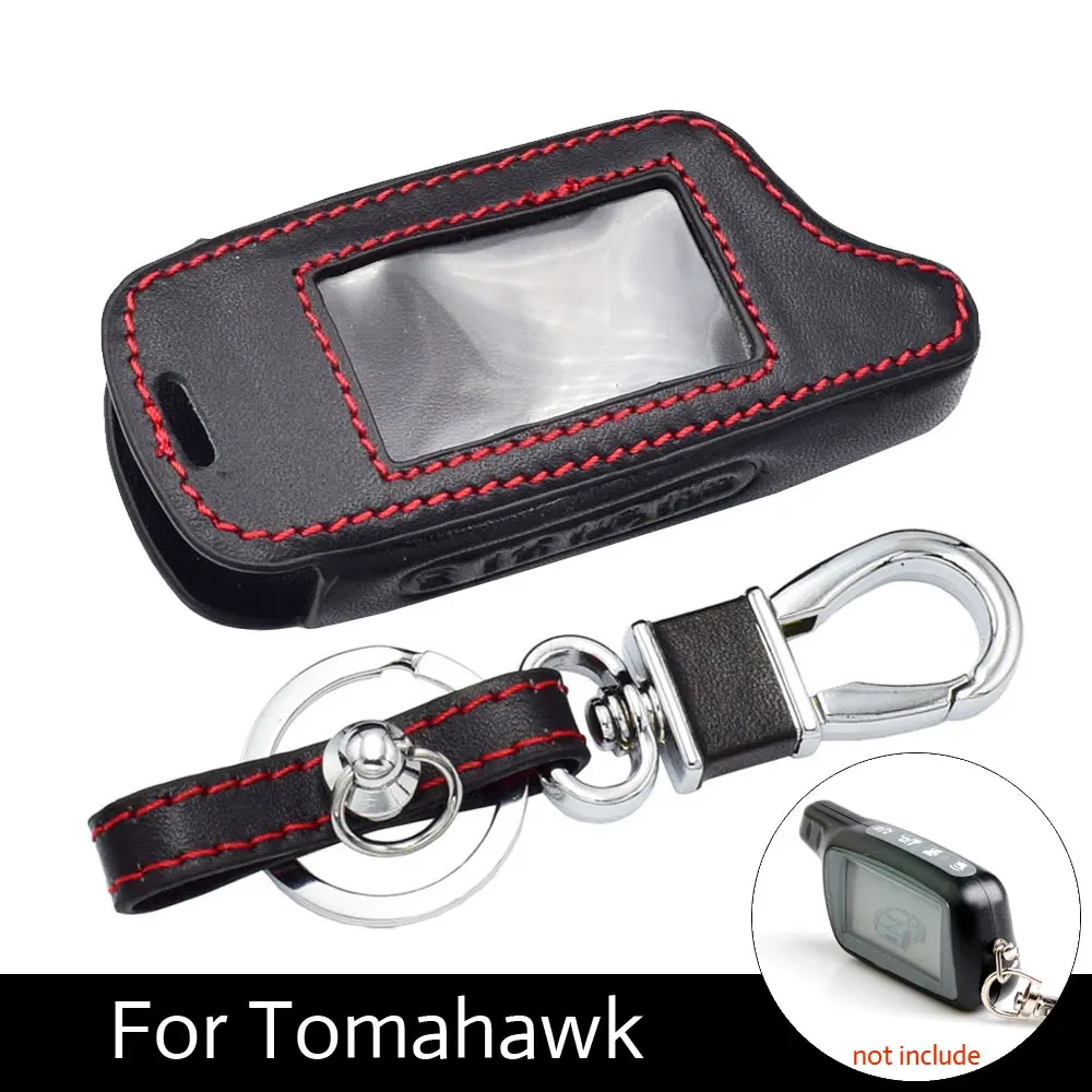 

Leather Car Key Case Keychain Protect Cover Accessories For Tomahawk X3 X5 Two Way Car Alarm System LCD Remote Control Shell Bag