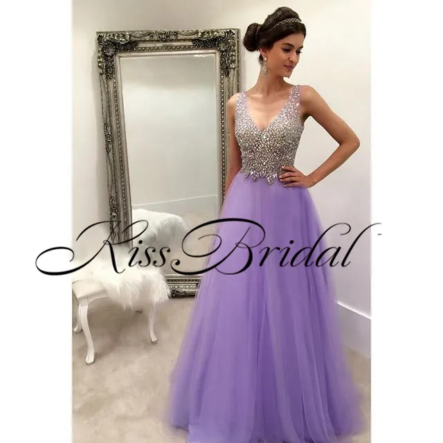 New Design Long Prom Dresses 2017 V-Neck Sleeveless Beading Chiffon A-Line Floor Length Evening Robe de soiree | Свадьбы и торжества