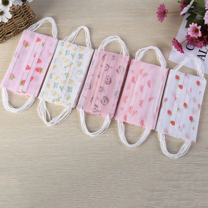 

10Pcs Child Kids Cartoon Printed Non-Woven Mouth Face Masks Disposable Anti Dust Mouth Mask Medical Earloop Respirator Cover